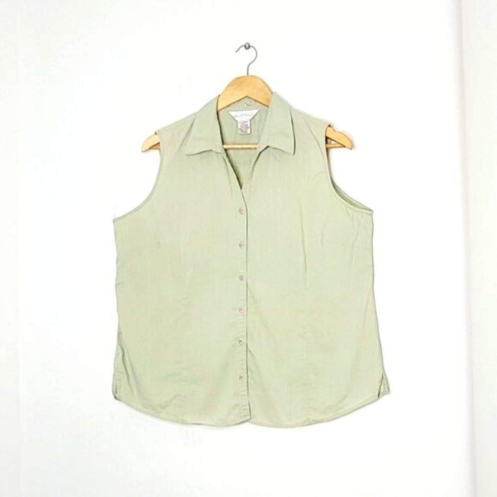 Northern Reflections Light Green Cotton Blend Sleeveless Button Down Shirt XL